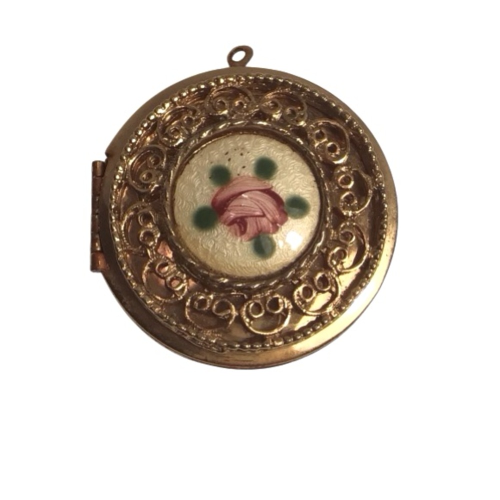 Vintage Guilloche Pink Rose Locket. signs of wear Sold as is.